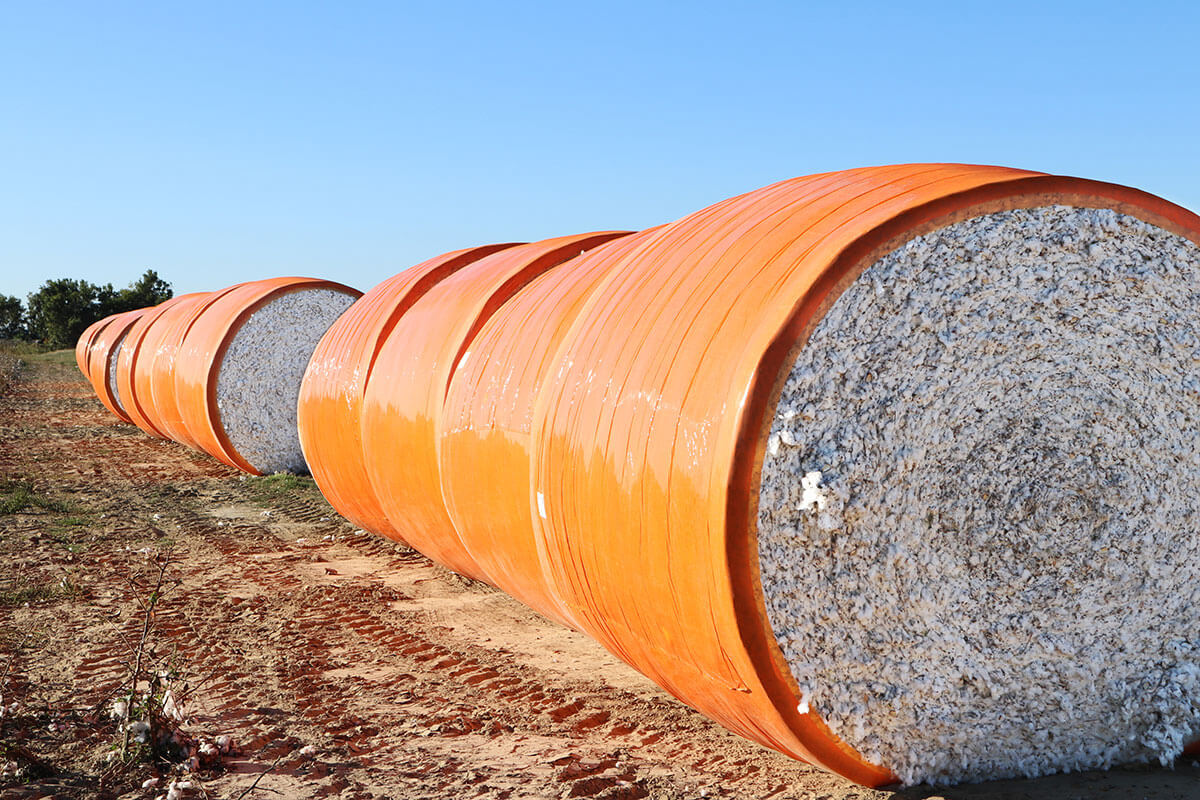 Picksmart Cotton Wrap by SMA covering bales of cotton